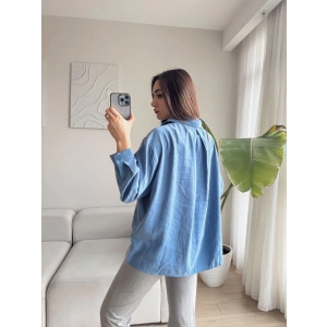 Modal Oversize Gömlek - MAVİ
