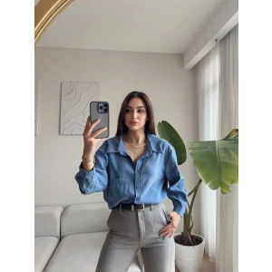 Modal Oversize Gömlek - MAVİ