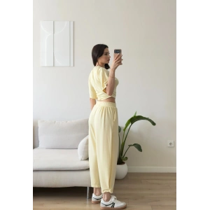Modal Yan Büzgü Crop İkili Takım - SARI