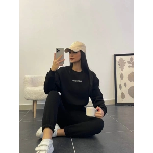 Monochrome Üç İplik Eşofman Takımı - SİYAH