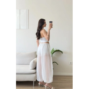 Balon Transparan Şortlu Pantolon - BEYAZ