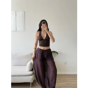 Balon Transparan Şortlu Pantolon - KAHVE