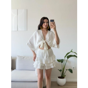 Müslin Kimono Etekli Takım - BEYAZ