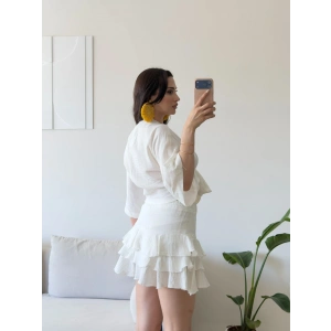 Müslin Kimono Etekli Takım - BEYAZ