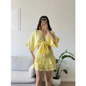 Müslin Kimono Etekli Takım - SARI
