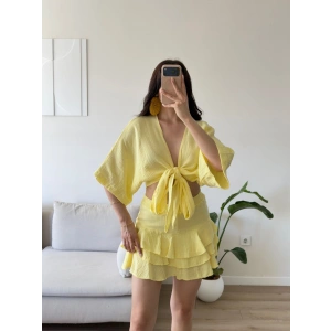 Müslin Kimono Etekli Takım - SARI