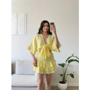 Müslin Kimono Etekli Takım - SARI