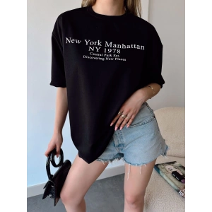 New York Manhattan Unisex Oversize T-shirt-SİYAH