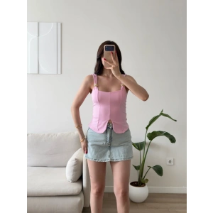 Omuz Aksesuar Bluz - PEMBE