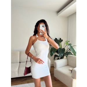 Omuz Aksesuar Elbise - BEYAZ