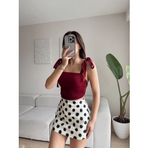 Omuz Bağlamalı Crop - BORDO