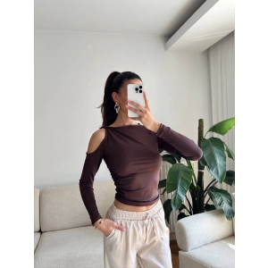 Omuz Burgu Crop - KAHVE