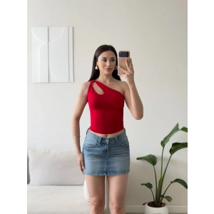 Omuz Burgu Crop - KIRMIZI