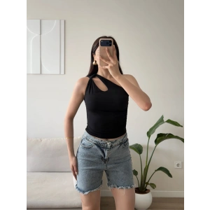 Omuz Burgu Crop - SİYAH