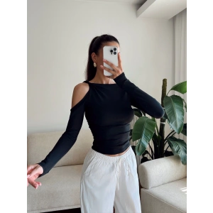 Omuz Burgu Crop - SİYAH