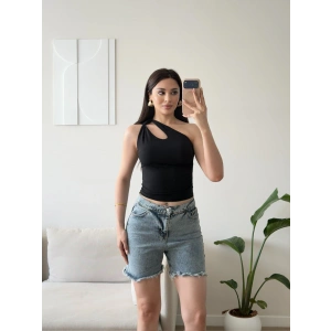 Omuz Burgu Crop - SİYAH