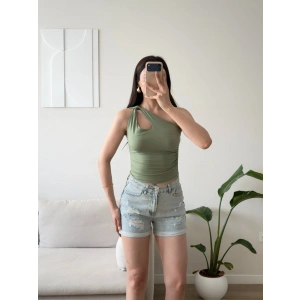 Omuz Burgu Crop - YEŞİL