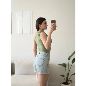 Omuz Burgu Crop - YEŞİL