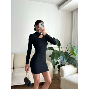 Omuz Damla Elbise - SİYAH