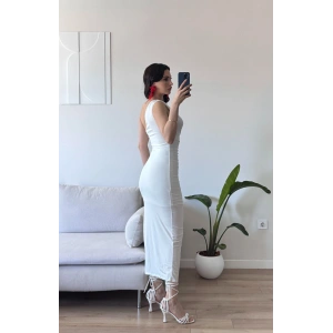 Omuz Detay Drapeli Elbise - BEYAZ