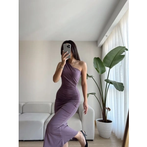 Omuz Detay Drapeli Elbise-LİLA