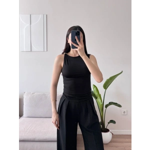 Omuz Gold Toka Kolsuz Crop - SİYAH