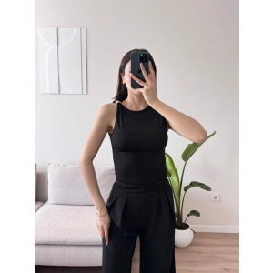 Omuz Gold Toka Kolsuz Crop - SİYAH