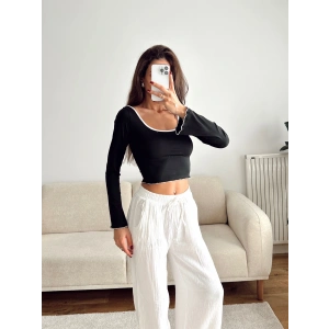 Ön Arka Oval Biyeli Crop - SİYAH