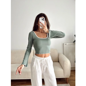 Ön Arka Oval Biyeli Crop - YEŞİL