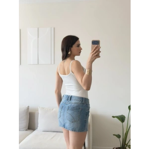 Ön Bağcık Askılı Bodysuit - BEYAZ