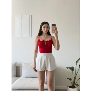 Ön Bağcık Askılı Bodysuit - KIRMIZI