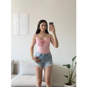 Ön Bağcık Askılı Bodysuit - PEMBE