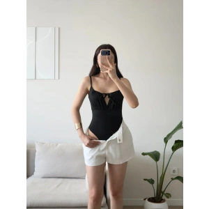 Ön Bağcık Askılı Bodysuit - SİYAH