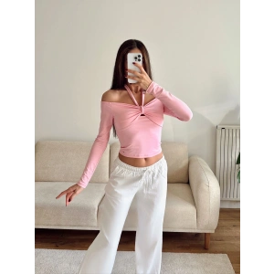 Ön Büzgü Boyun Bağlamalı Crop - PEMBE