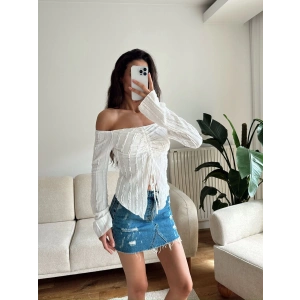 Ön Büzgü Madonna Bluz - BEYAZ