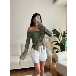 Ön Büzgü Madonna Bluz - YEŞİL