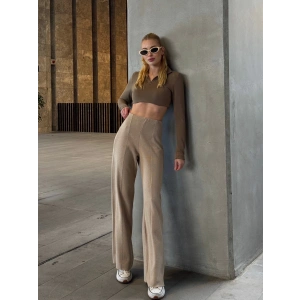 Ön Dikişli Selanik Pantolon - SÜTLÜ KAHVE