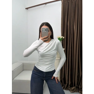 Ön Drapeli Çift Kat Bluz - BEYAZ