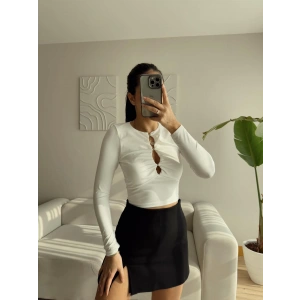 Ön Düğmeli Çift Kat Bluz - BEYAZ