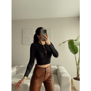 Ön Düğmeli Çift Kat Bluz - SİYAH