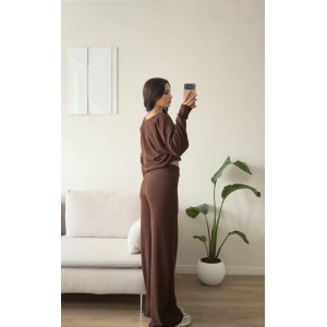 Örme Hırkalı Üçlü Takım - KAHVE