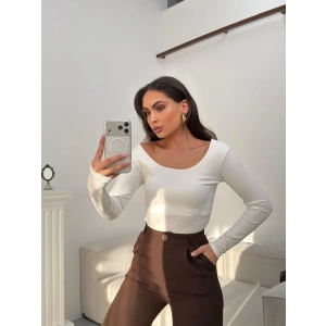 Oval Yaka Bodysuit - BEYAZ