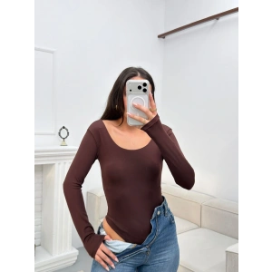 Oval Yaka Bodysuit - KAHVE