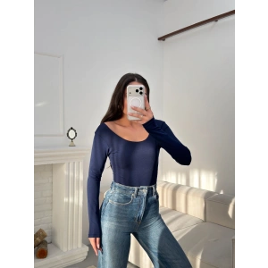 Oval Yaka Bodysuit - LACİVERT