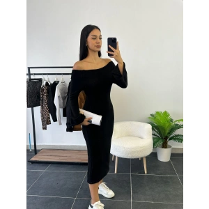 Oval Yaka Salaş Triko Elbise - SİYAH