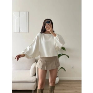 Oversize Balon Kol Bluz - BEYAZ