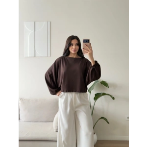 Oversize Balon Kol Bluz - KAHVE