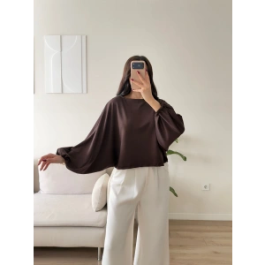 Oversize Balon Kol Bluz - KAHVE