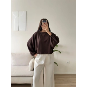 Oversize Balon Kol Bluz - KAHVE