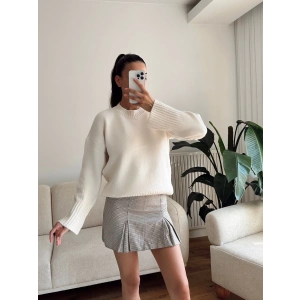 Oversize Bisiklet Yaka Kazak - BEJ